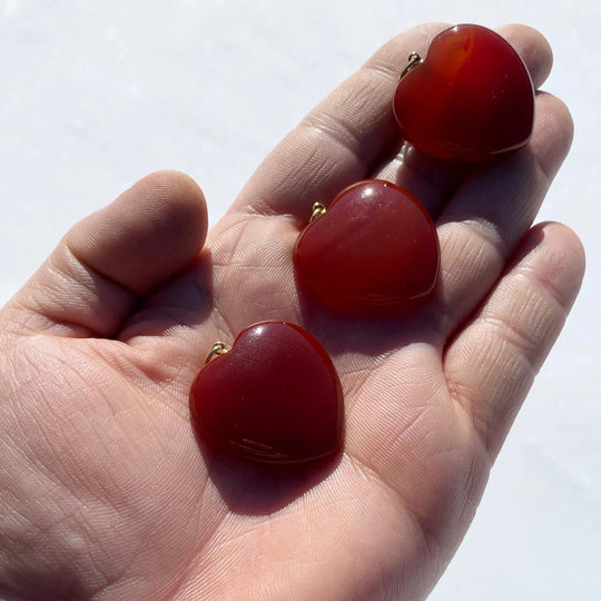 Carnelian Agate Heart Pendant - Gold Finish Bail