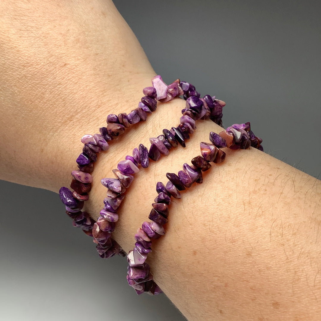 Purple Crazy Lace Agate Chip Beaded Bracelet