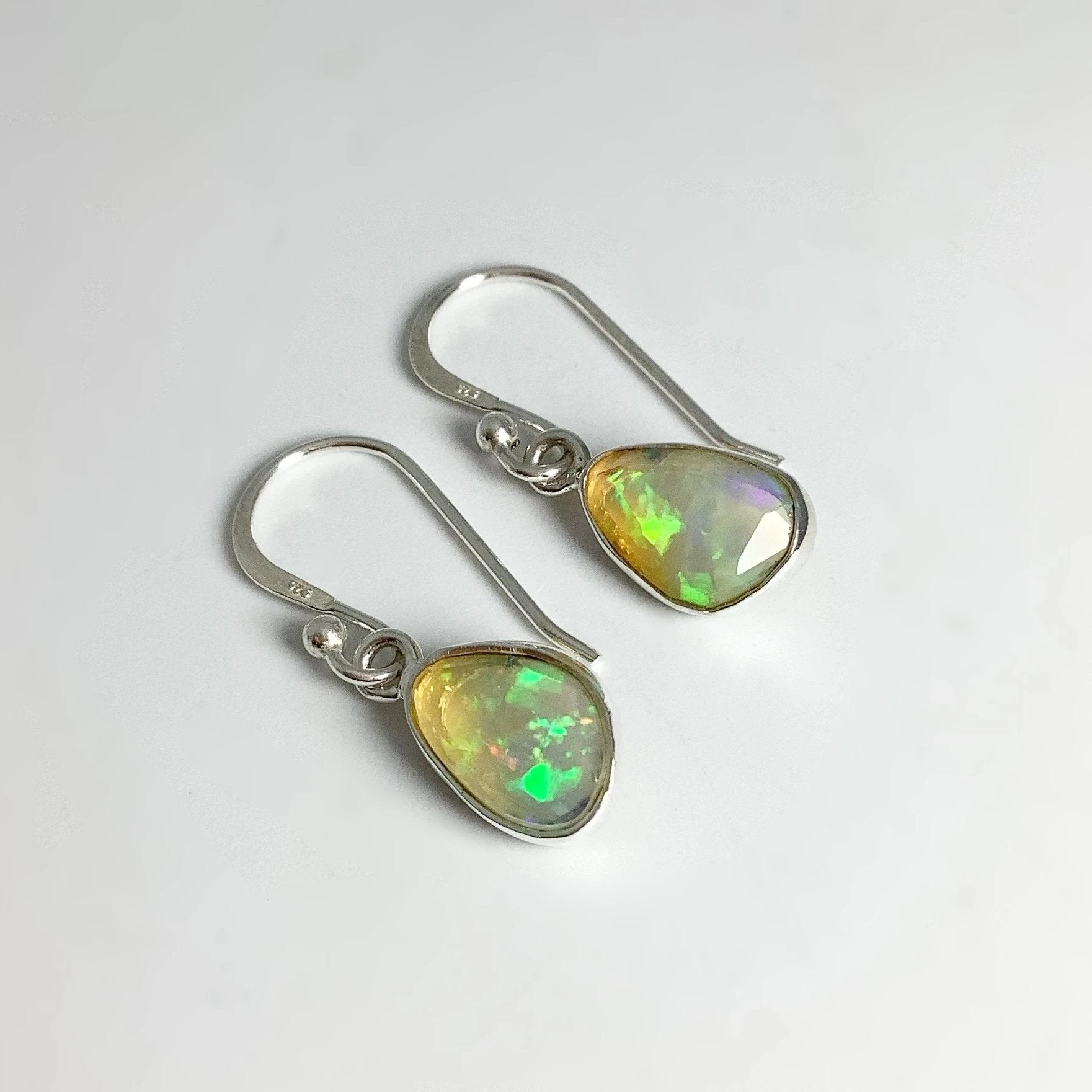 Ethiopian Fire Opal Freeform Faceted Dangle Earrings