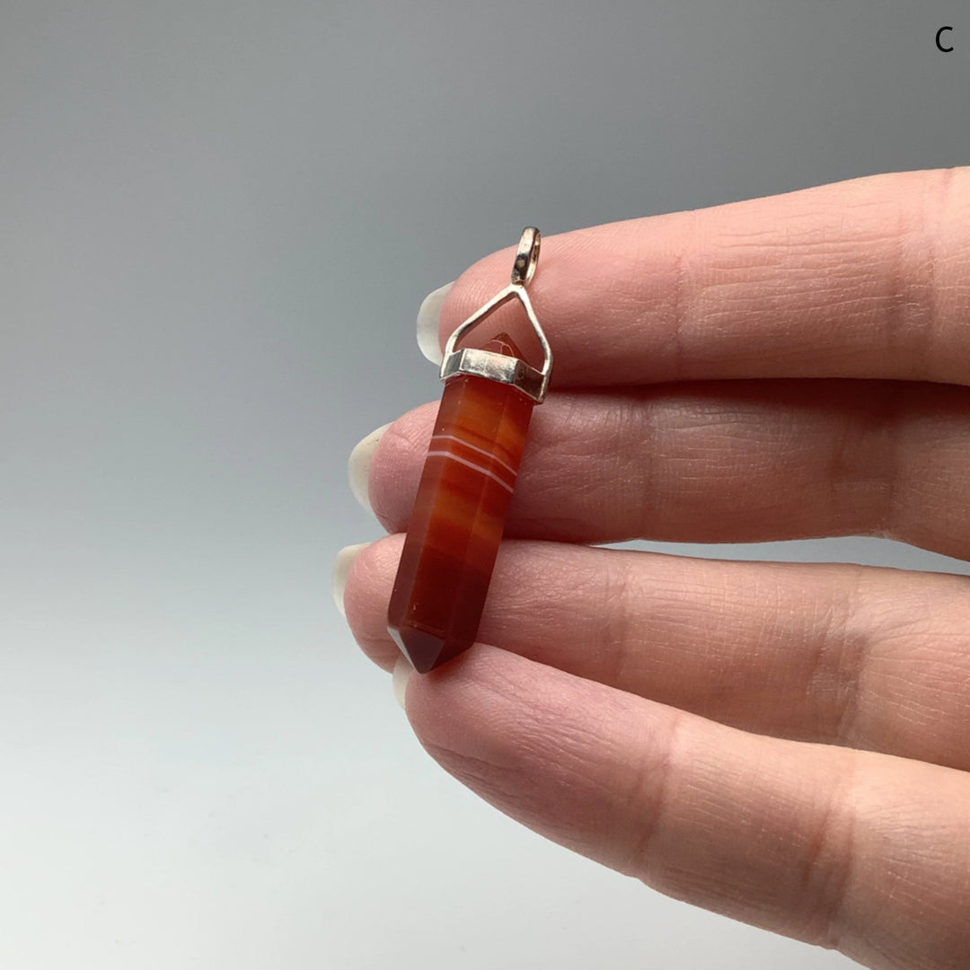 Banded Carnelian Agate Double Terminated Point Pendant