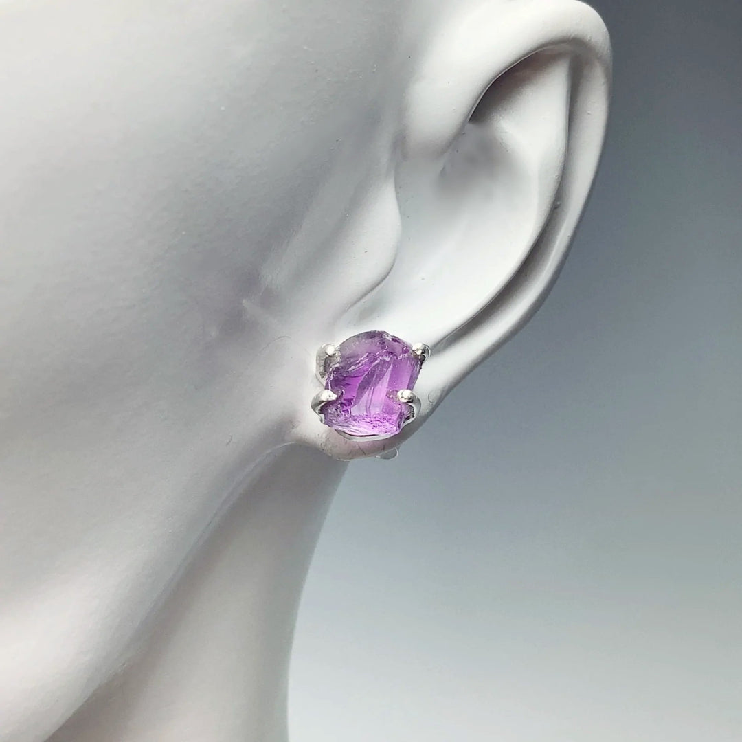 Raw Amethyst Stud Earrings