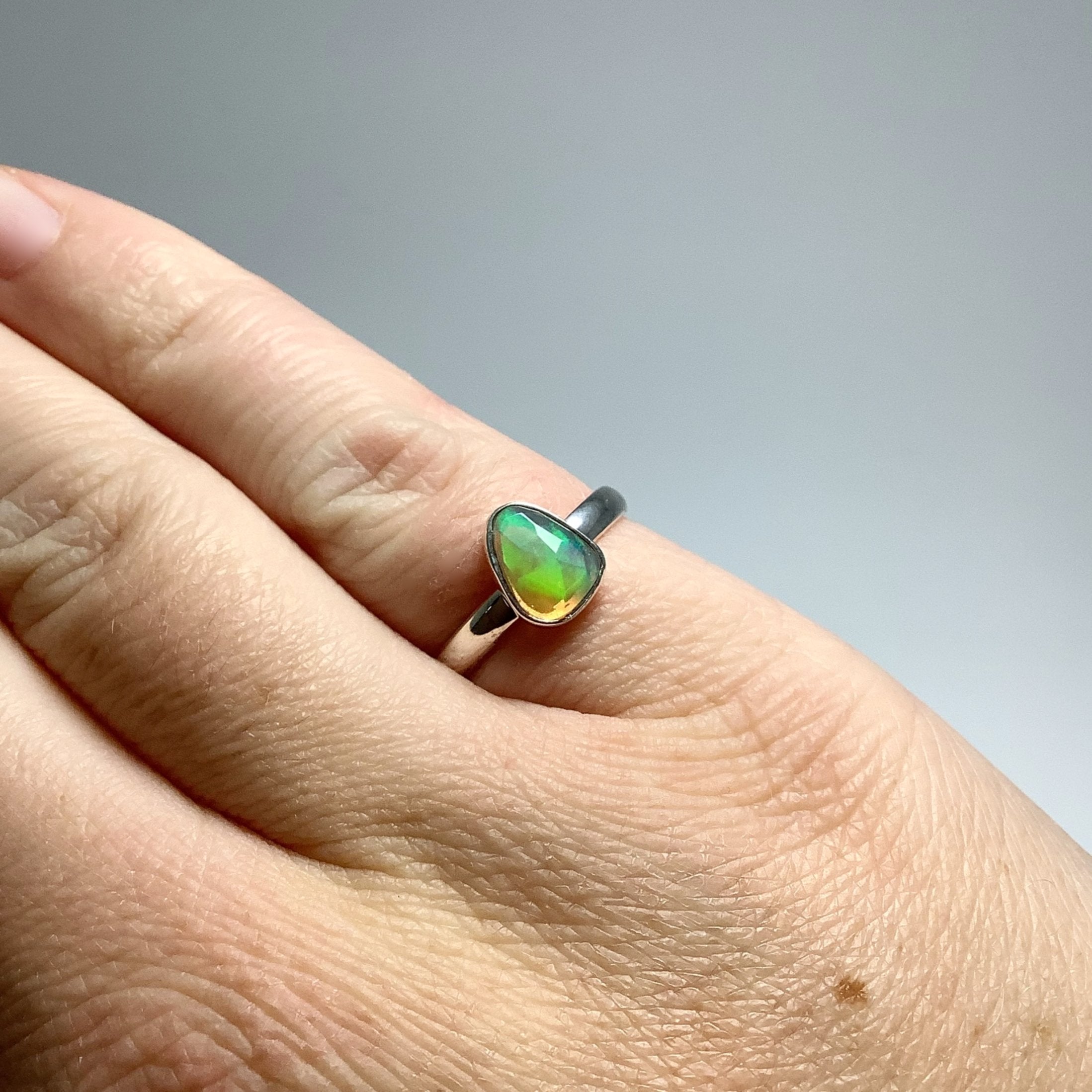 Freeform Faceted Ethiopian Fire Opal Ring