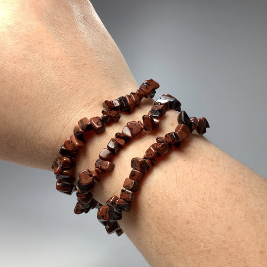 Mahogany Obsidian Chip Beaded Bracelet