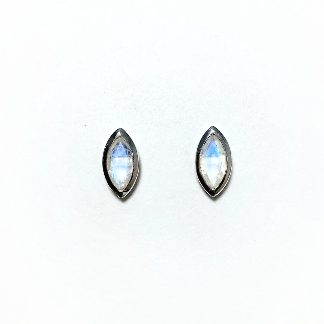 Faceted Rainbow Moonstone Stud Earrings