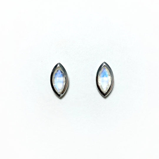 Faceted Rainbow Moonstone Stud Earrings