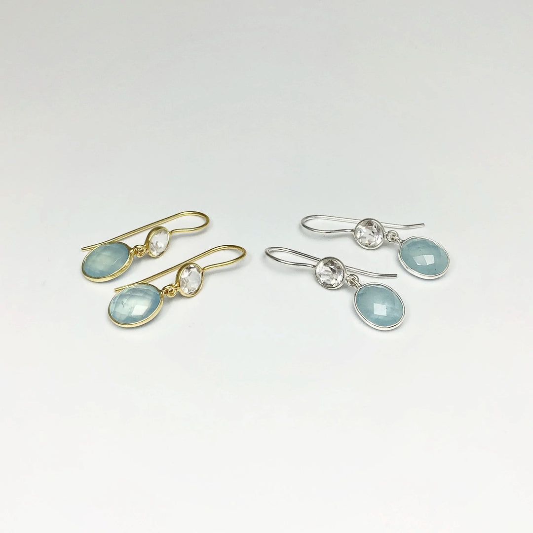 Aquamarine and Clear Quartz Dangle Earrings