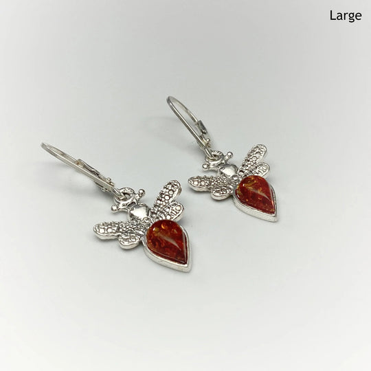 Cognac Amber Bee Dangle Earrings