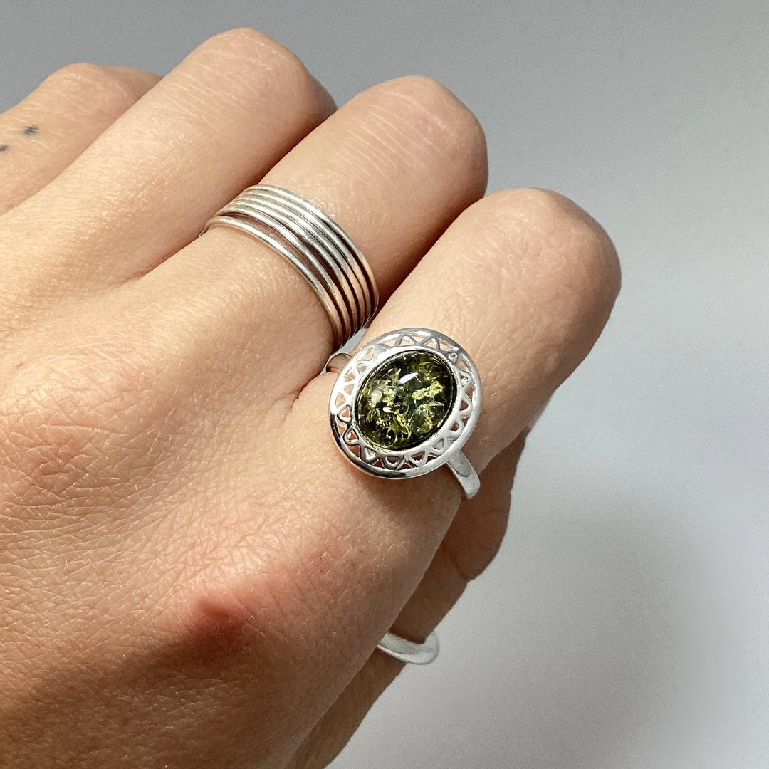 Green Amber Ring