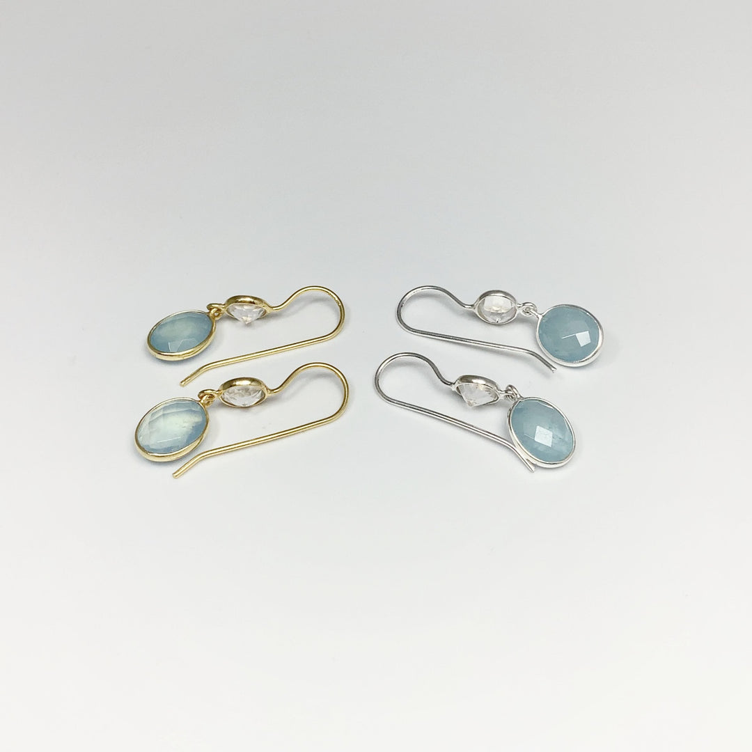 Aquamarine and Clear Quartz Dangle Earrings