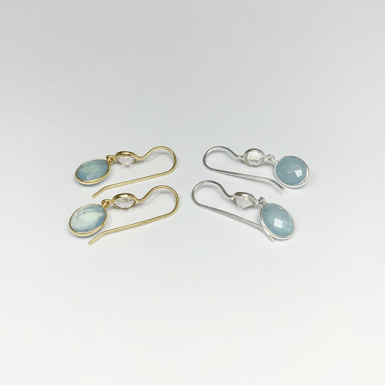 Aquamarine and Clear Quartz Dangle Earrings