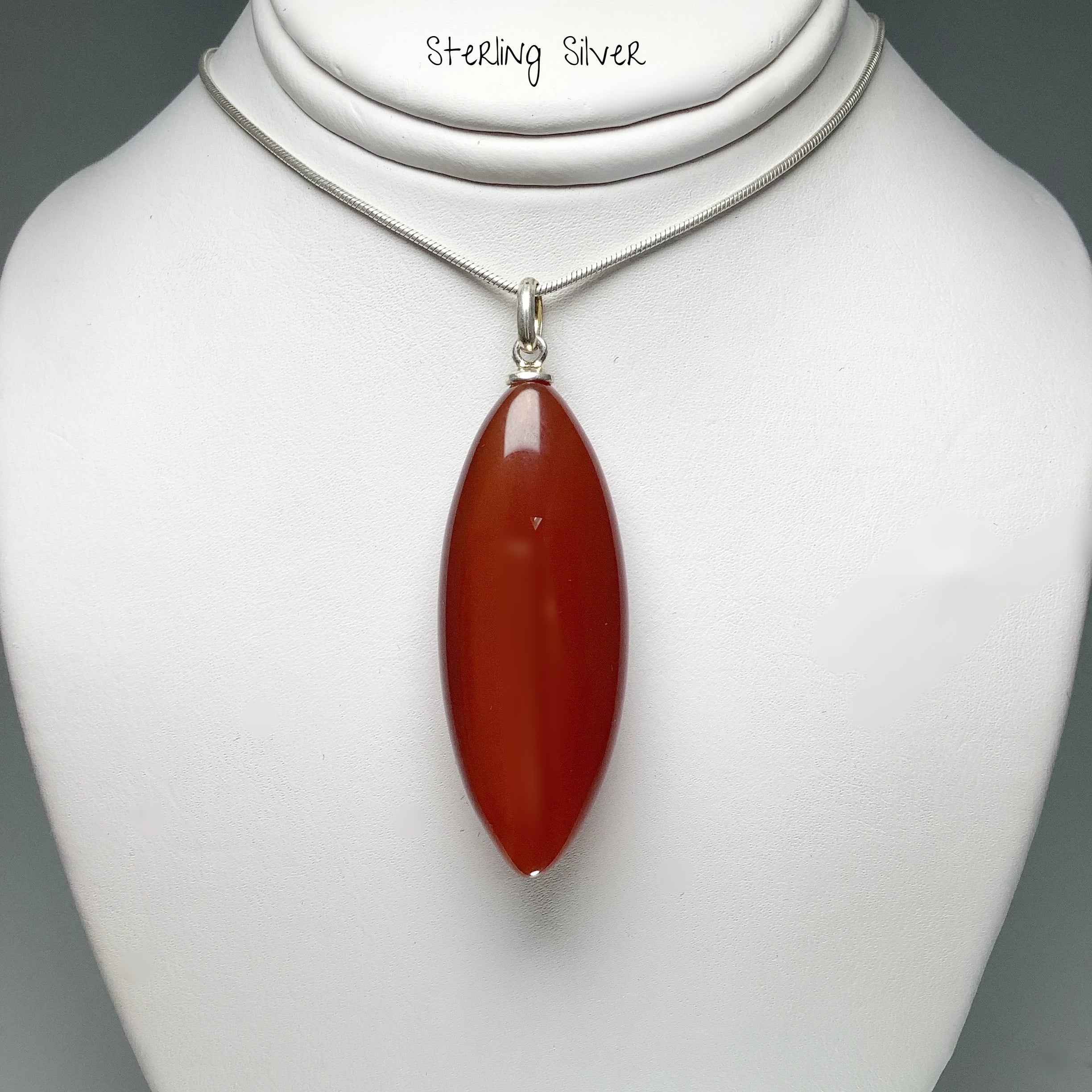 Necklace hot carnelian red agate polished stone