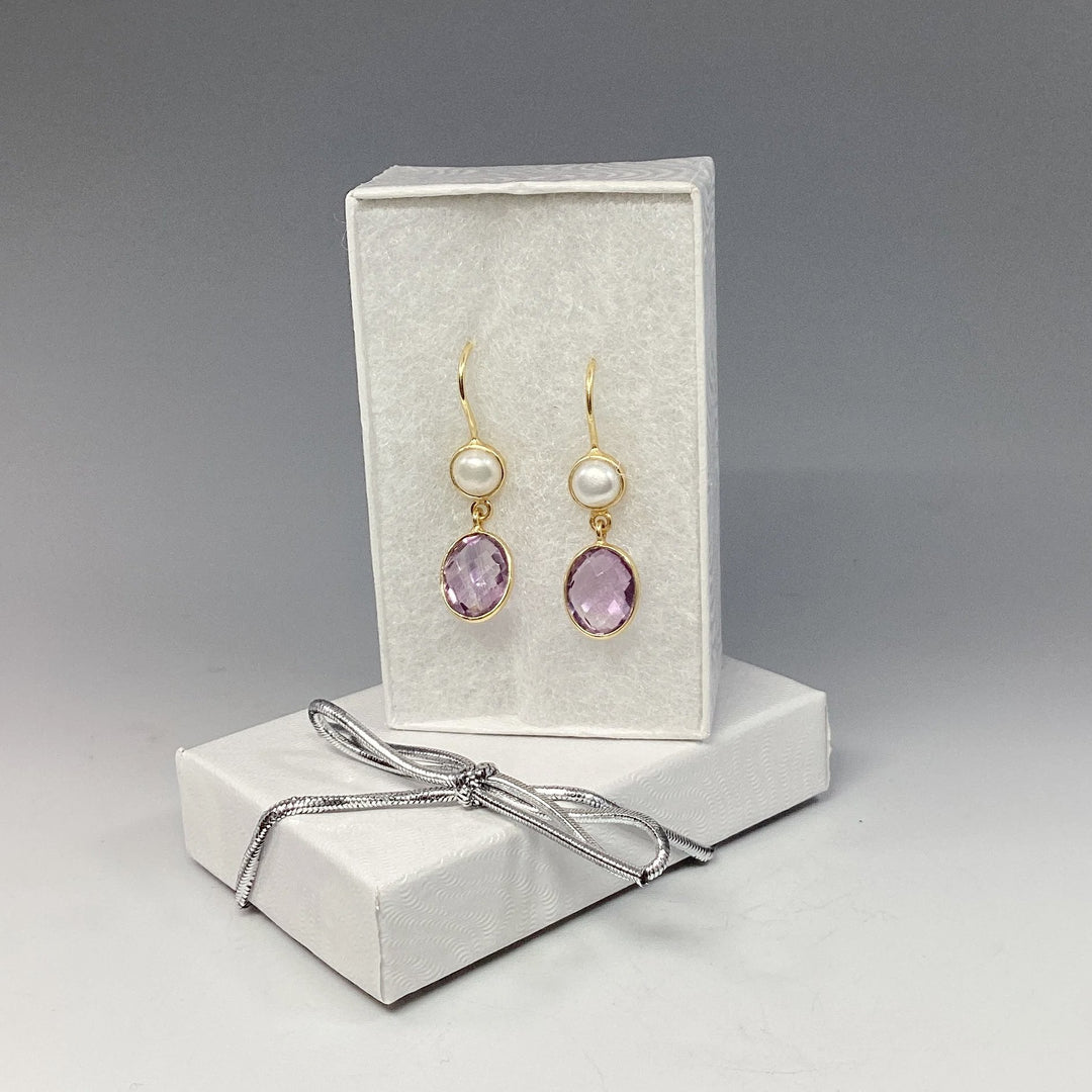 Amethyst and Pearl Dangle Earrings