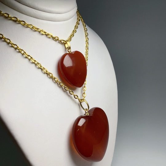 Carnelian Agate Heart Pendant - Gold Finish Bail