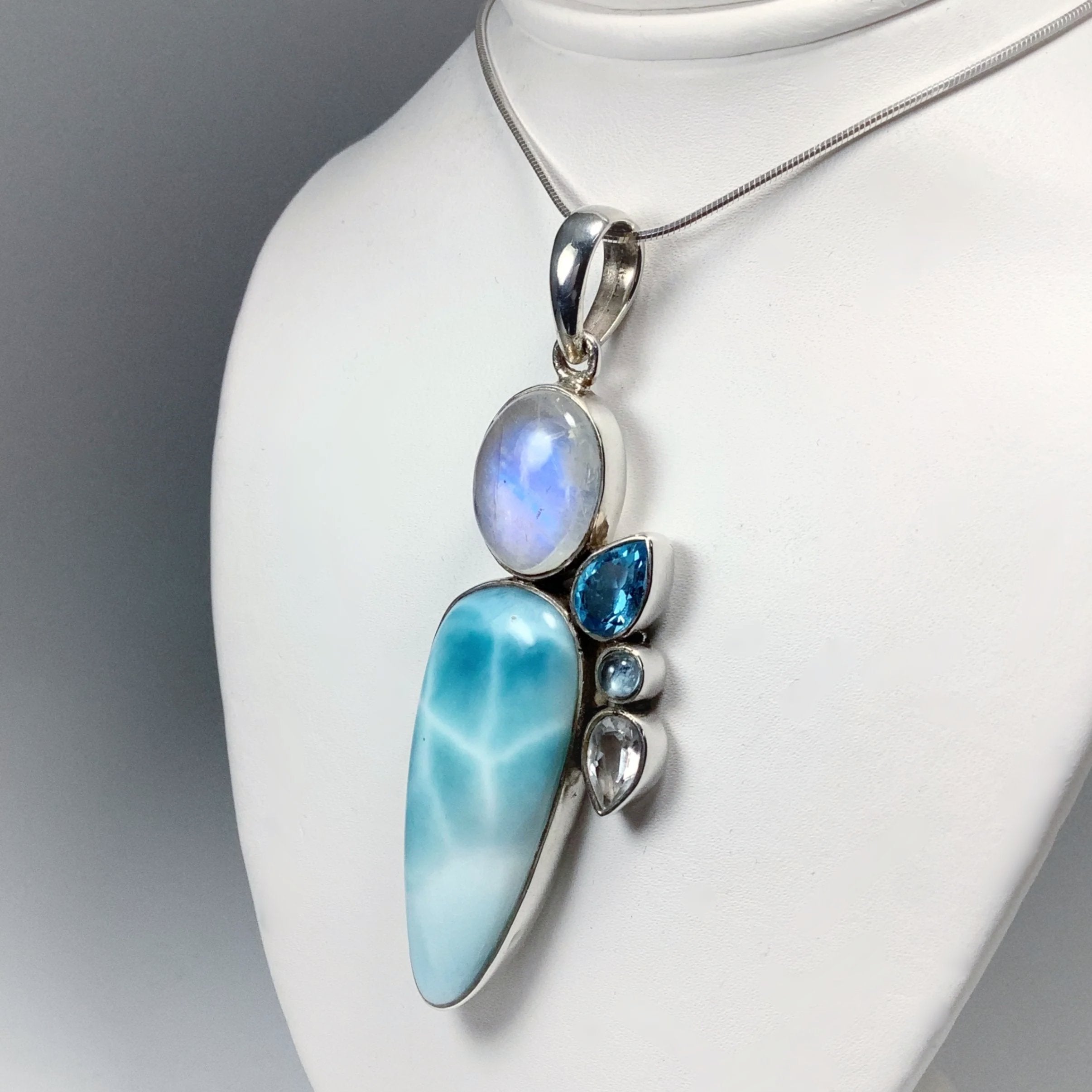 High Vibrational Larimar, Amethyst & Blue Topaz 925 outlet Silver Pendant