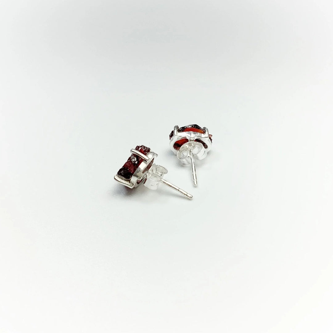 Raw Garnet Stud Earrings