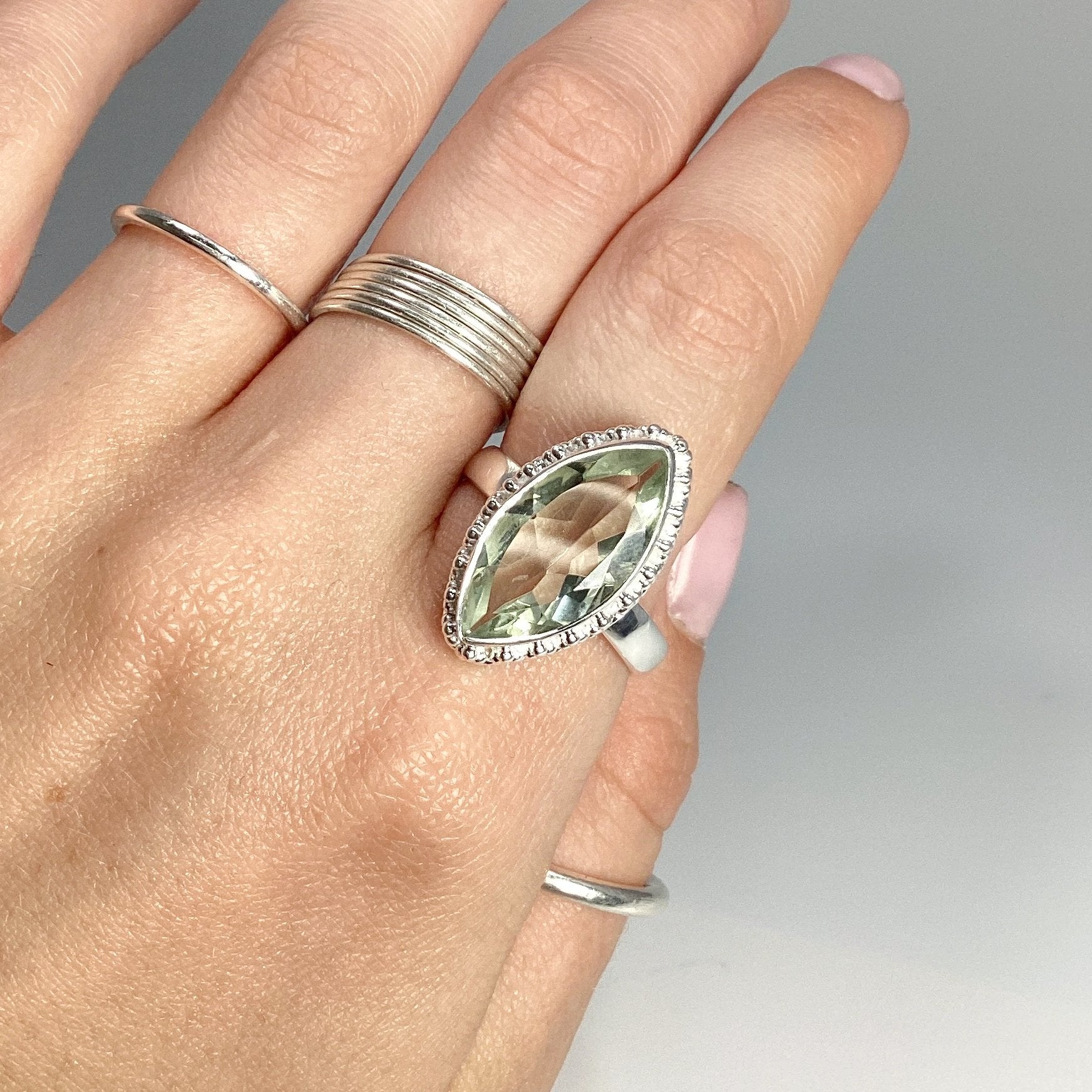 Green Amethyst Marquise Cut Ring