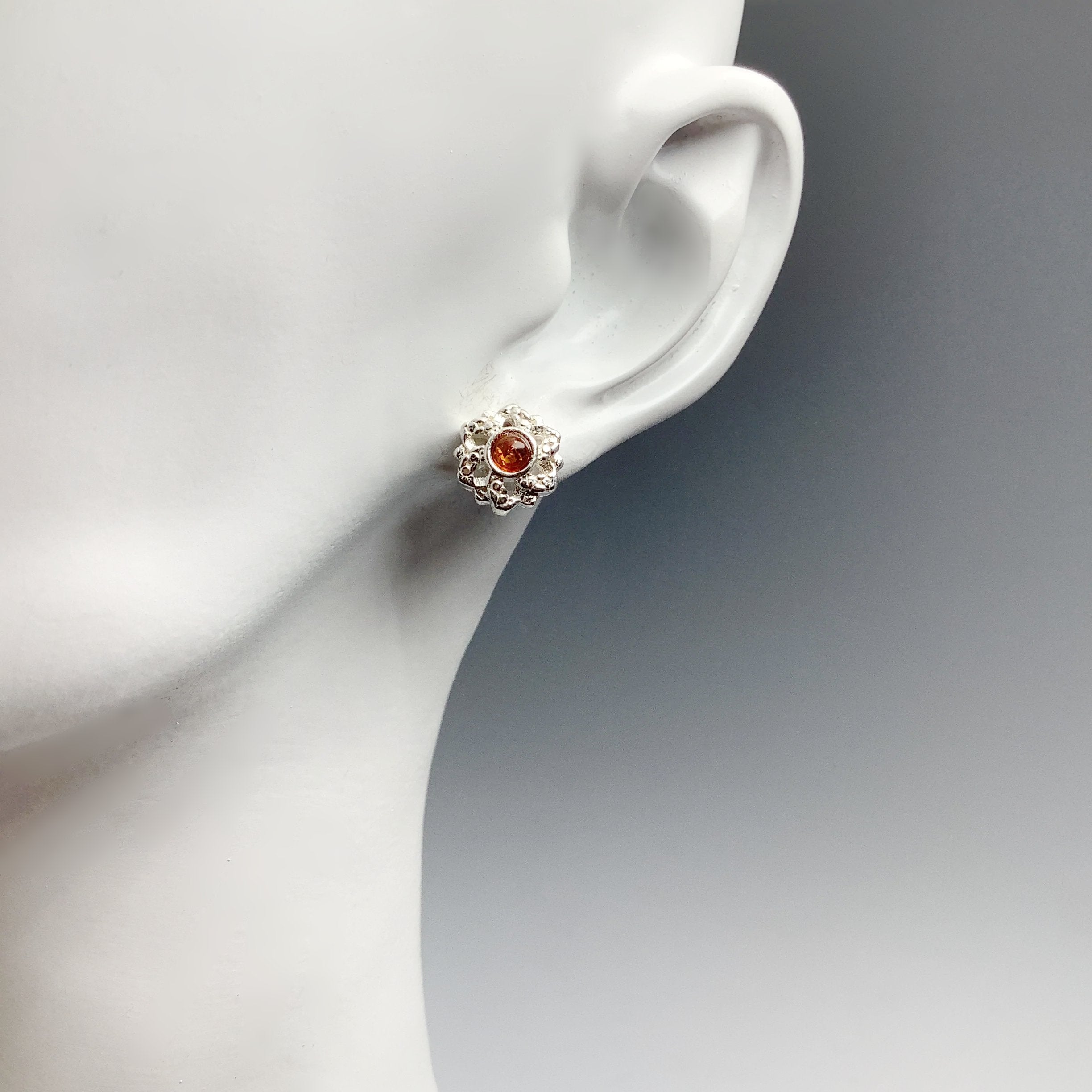 Cognac Amber Stud Earrings