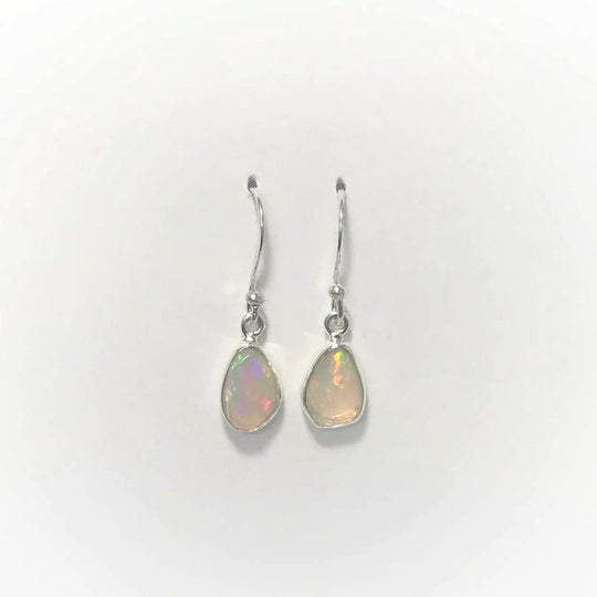 Ethiopian Fire Opal Freeform Faceted Dangle Earrings