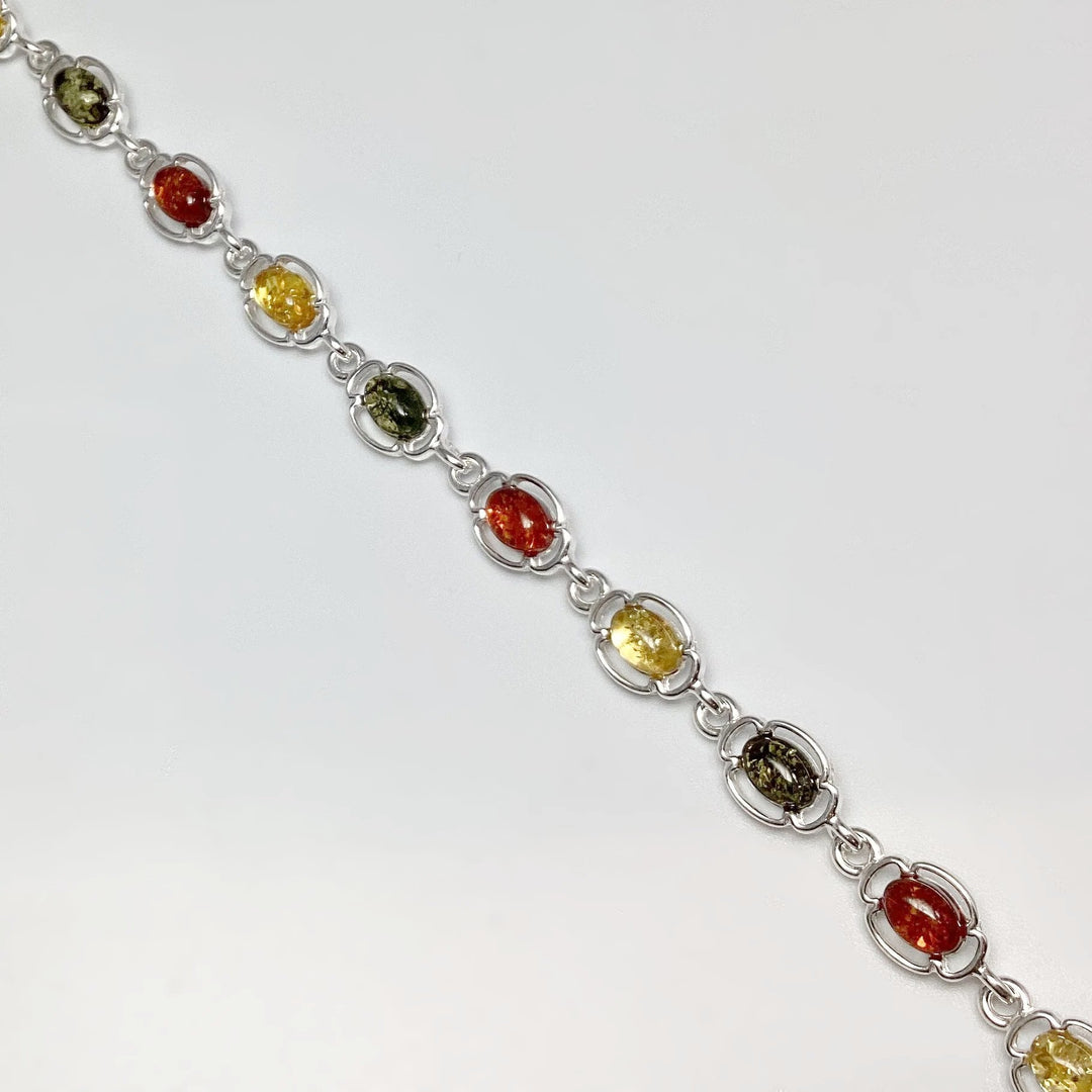 Mixed Amber Sterling Silver Bracelet