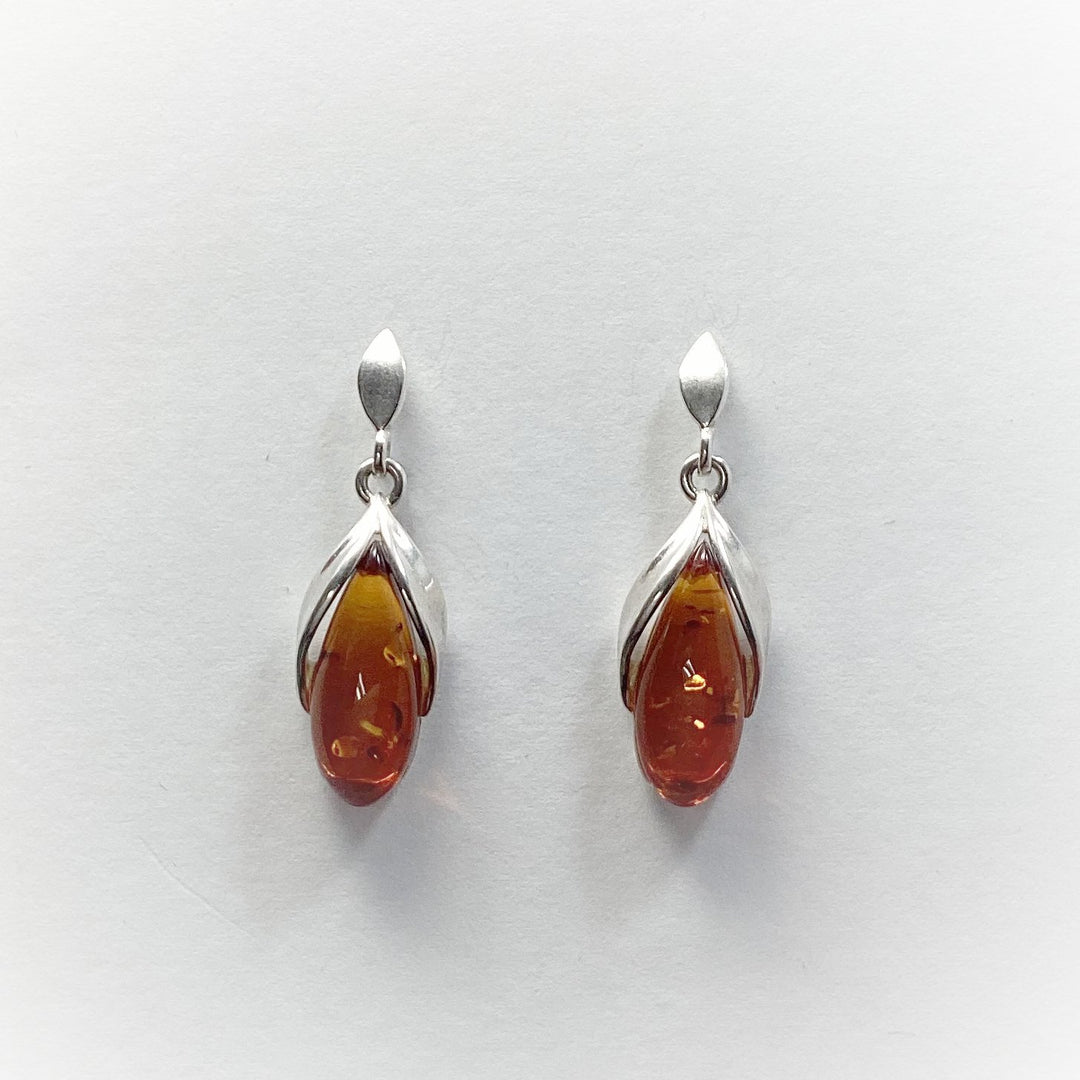 Cognac Amber Stud Earrings