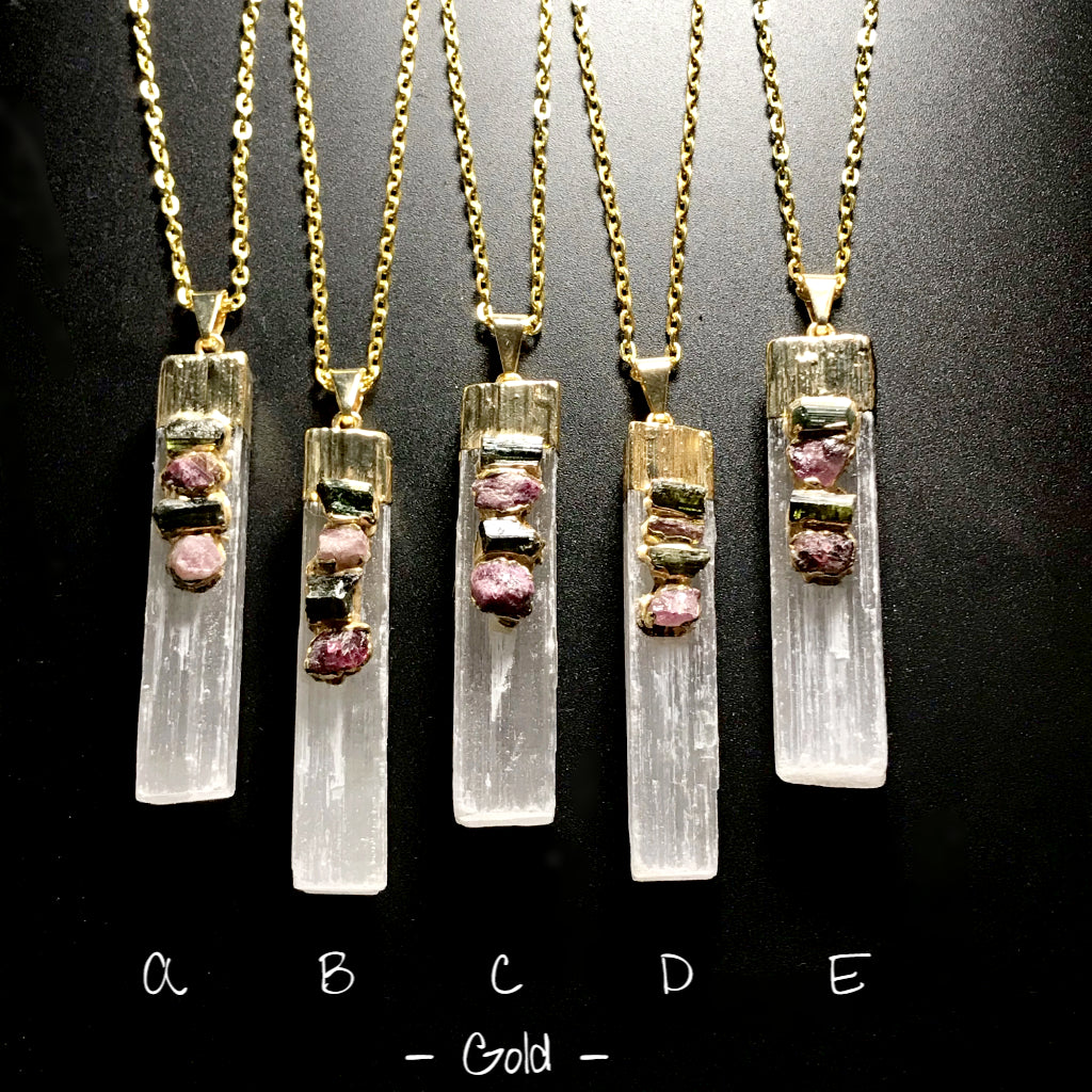 Selenite and Tourmaline Necklace