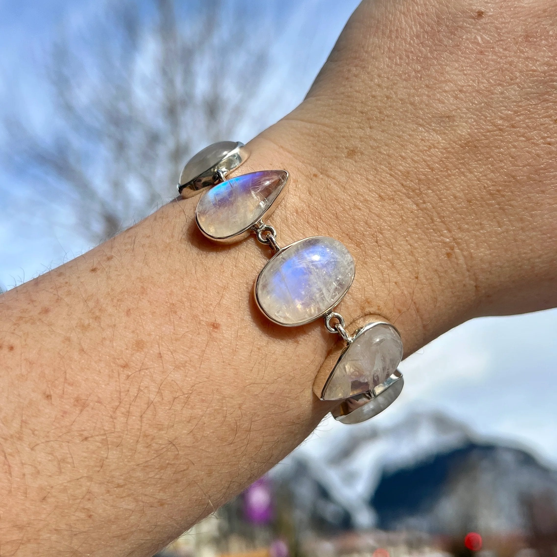 Aquamarine Rainbow Moonstone & Ametrine Gemstone Bracelet With Artisan Spanish Reale store Charm, Healing Crystal Jewelry, Goodluck Gift, Silver