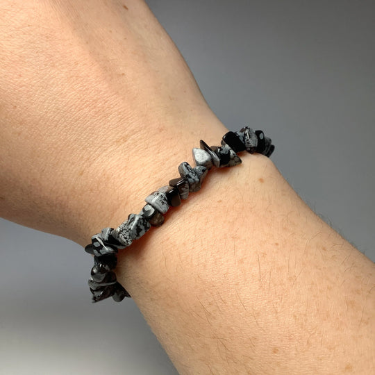 Snowflake Obsidian Chip Beaded Bracelet