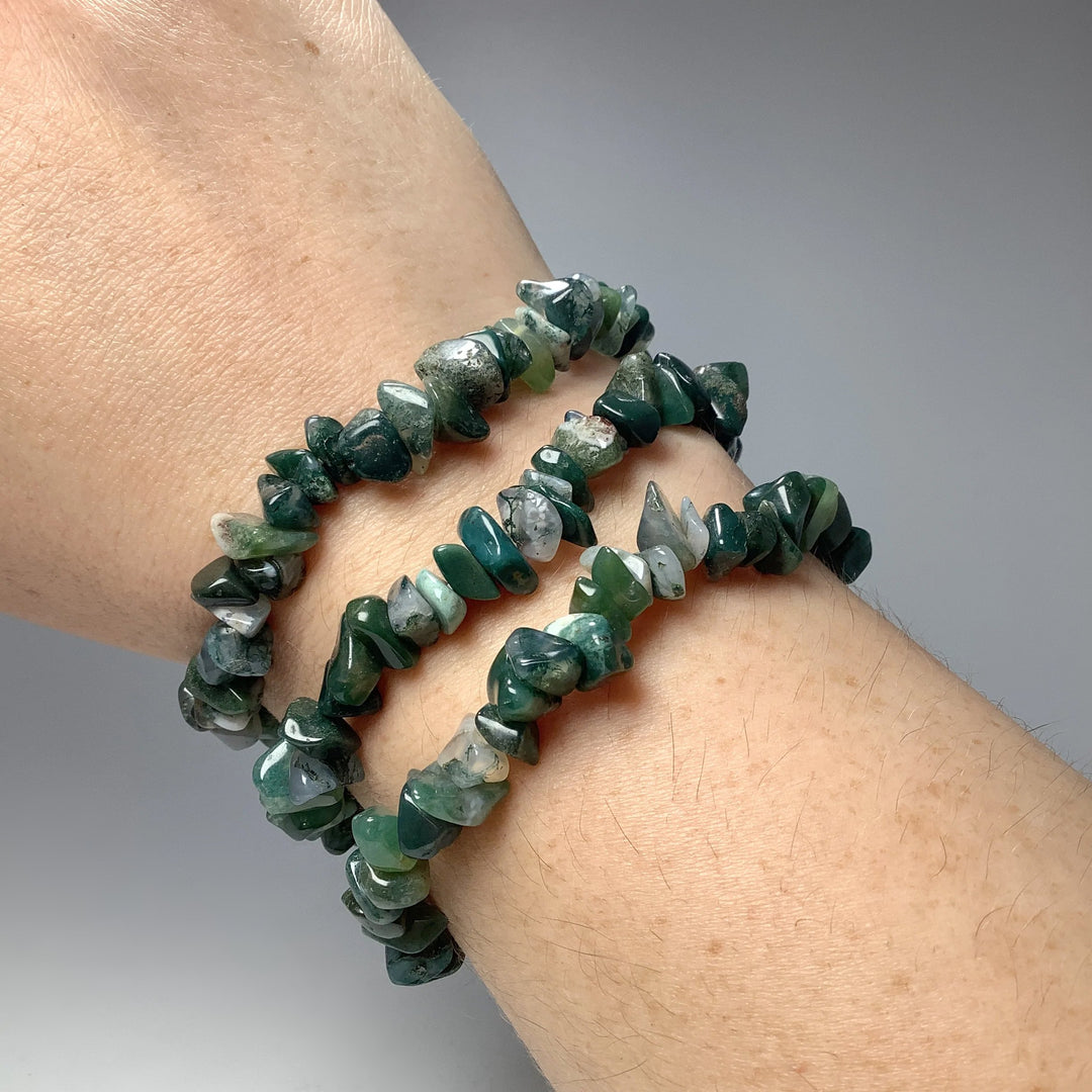 Moss Agate Chip Beaded Bracelet