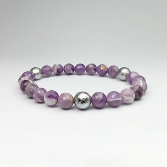 Faceted Chevron Amethyst with Muonionalusta Meteorite Beaded Bracelet - 8mm