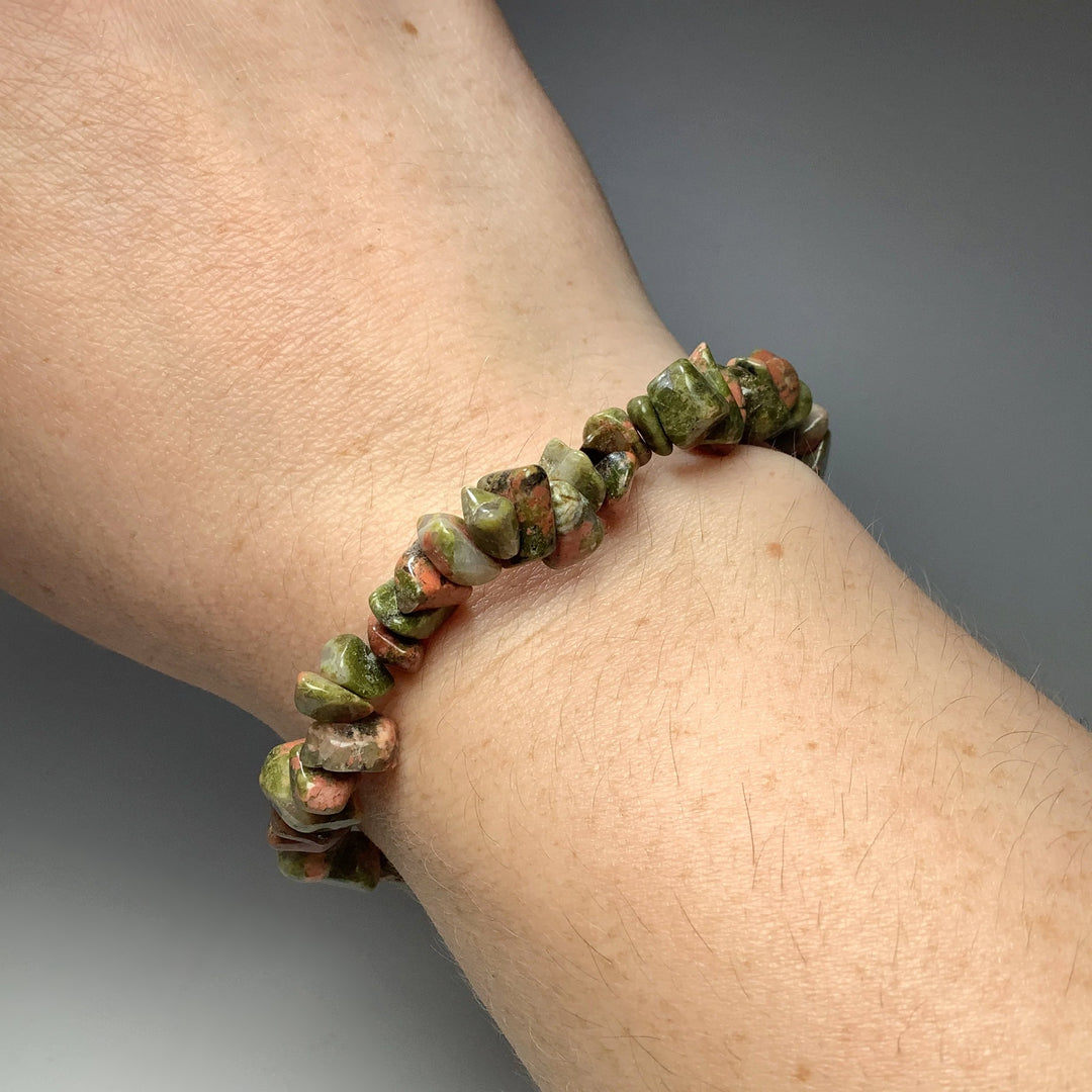 Unakite Chip Beaded Bracelet