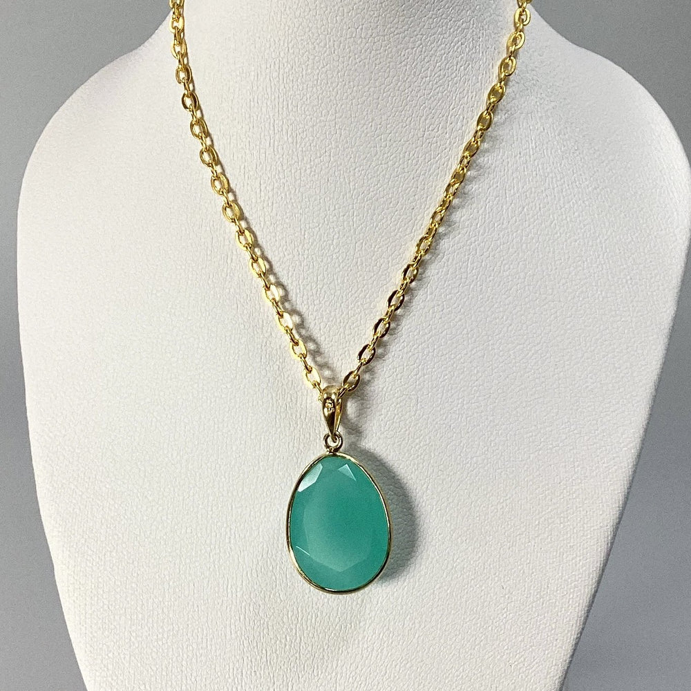 Green Chalcedony Gold Finish Pendant