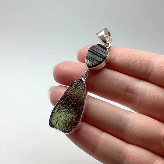 Moldavite with Black Tourmaline Pendant