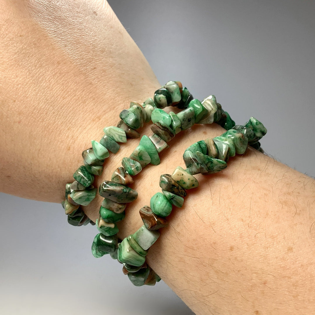 Green Crazy Lace Agate Chip Beaded Bracelet