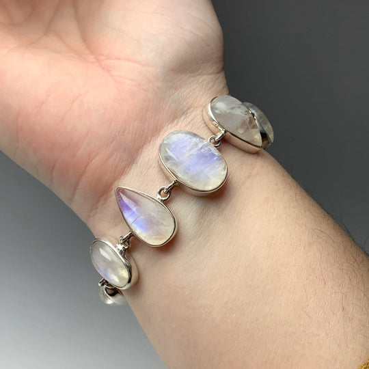 Rainbow Moonstone Sterling Silver Bracelet