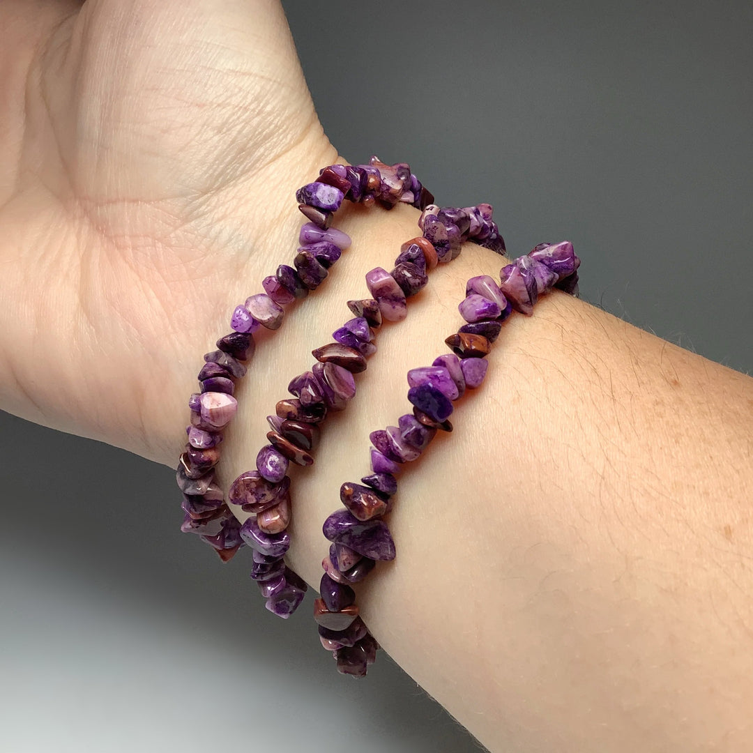 Purple Crazy Lace Agate Chip Beaded Bracelet