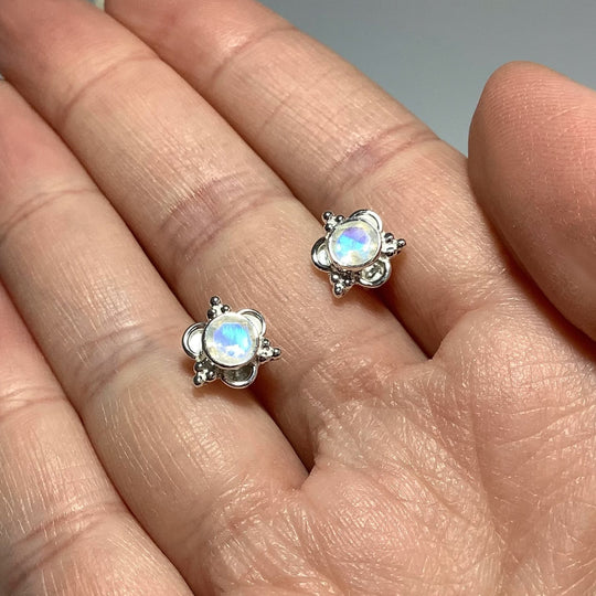 Faceted Rainbow Moonstone Stud Earrings