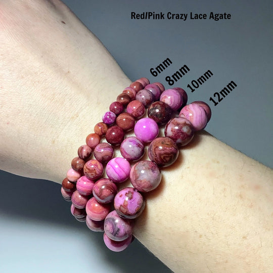 Pink Crazy Lace Agate Beaded Bracelet