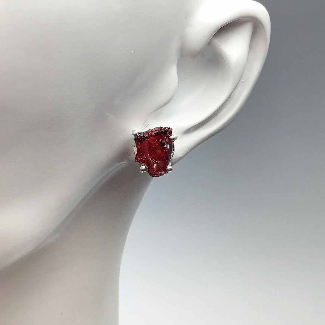 Raw Garnet Stud Earrings