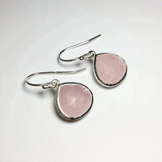 Rose Quartz Faceted Dangle Earrings