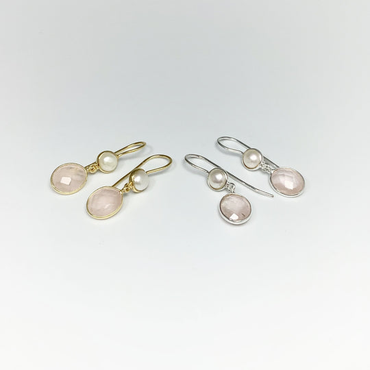 Rose Quartz and Pearl Dangle Earrings