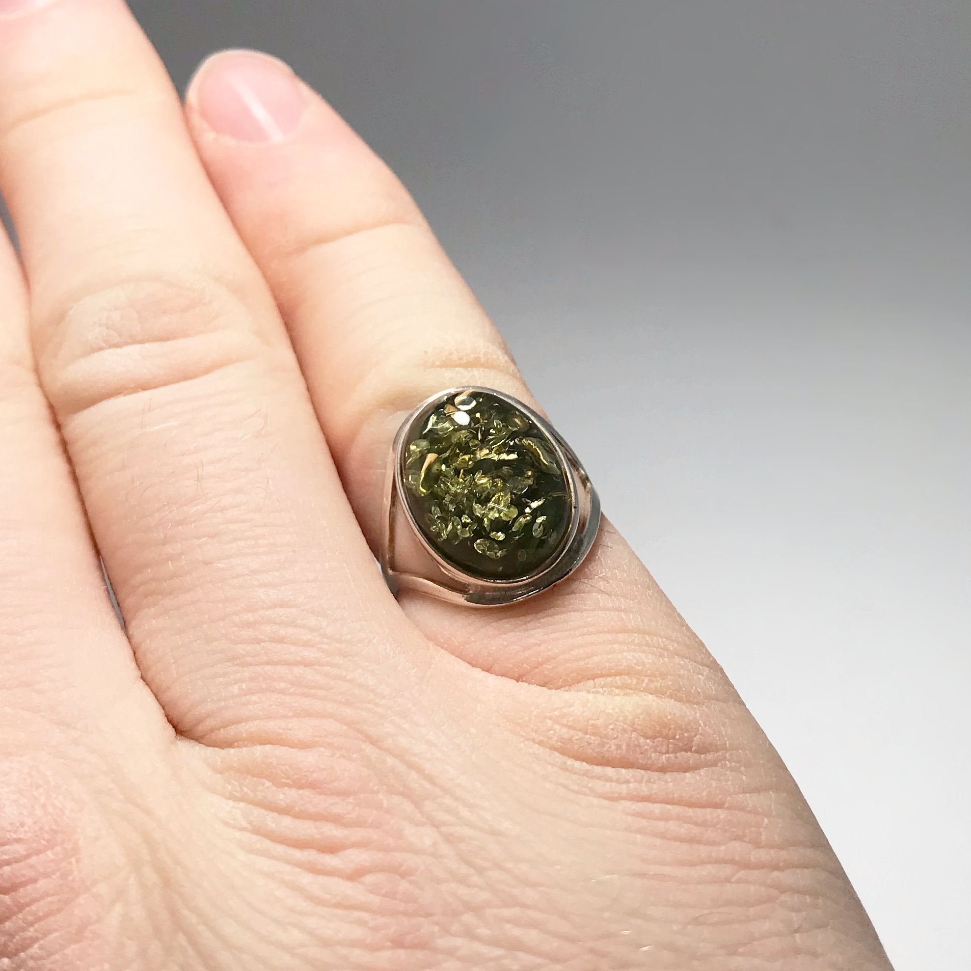 Green Amber Ring