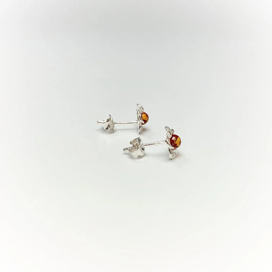 Cognac Amber Flower Stud Earrings