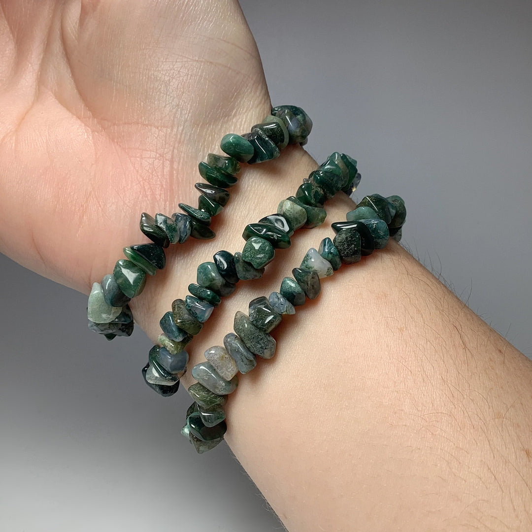 Moss Agate Chip Beaded Bracelet