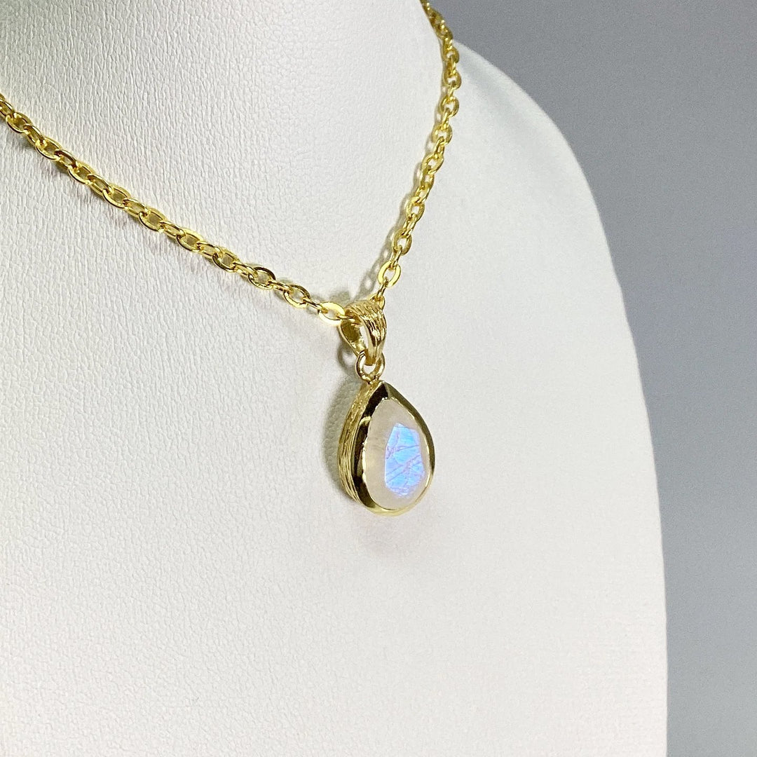 Rainbow Moonstone Gold Finish Pendant