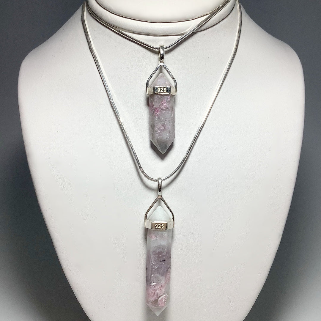 Quartz with Pink Tourmaline Double Terminated Point Pendant