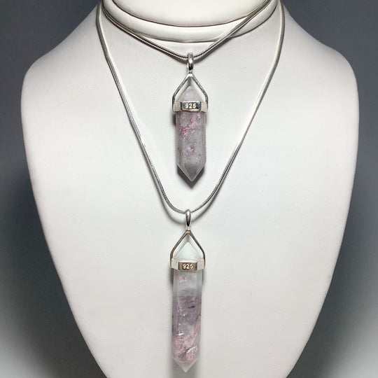 Quartz with Pink Tourmaline Double Terminated Point Pendant