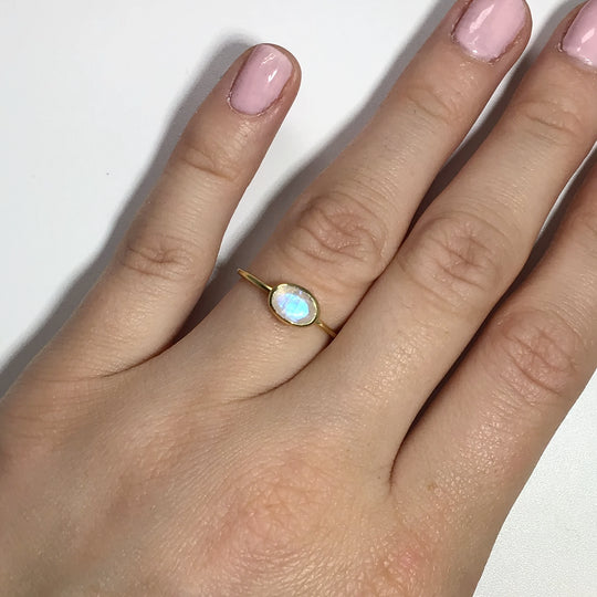 Rainbow Moonstone Gold Finish Ring