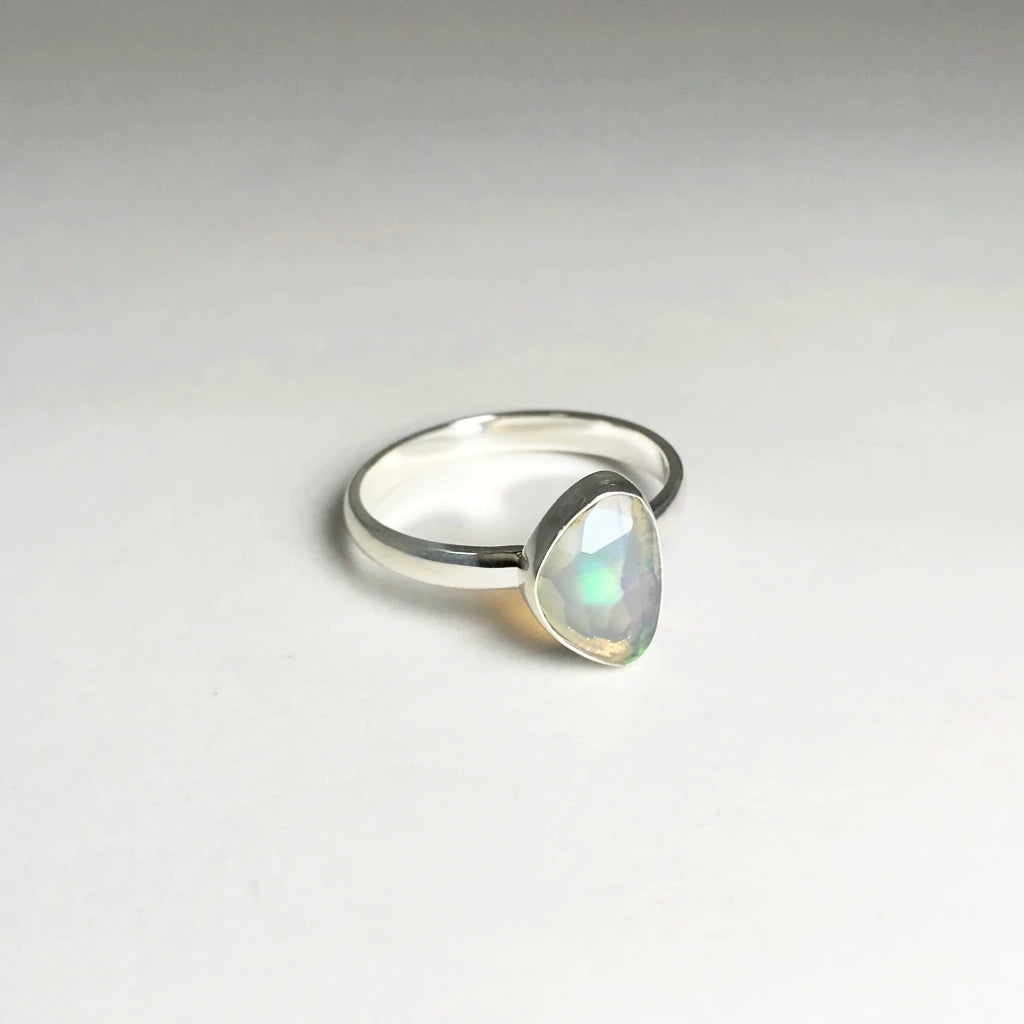 Faceted Ethiopian Fire Opal Ring