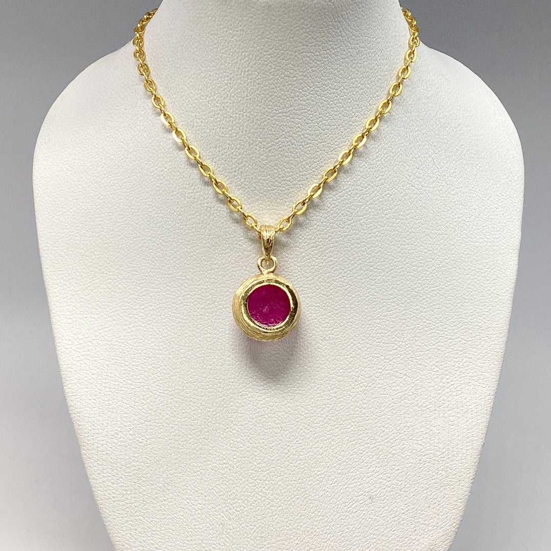 Pink Jade Gold Finish Pendant