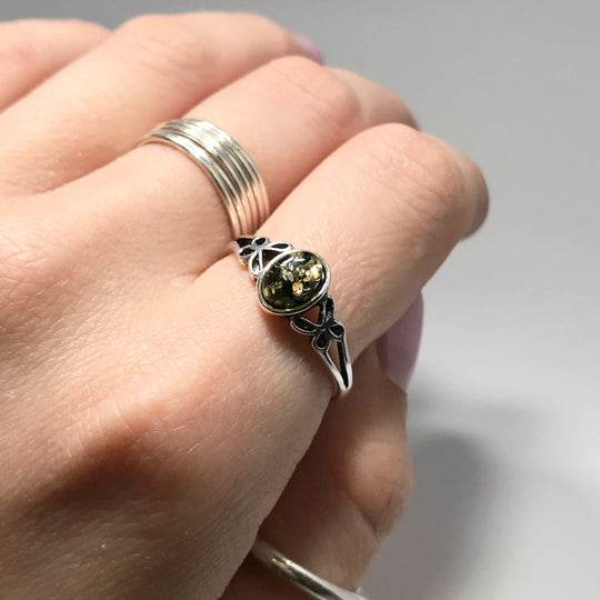 Green Amber Ring